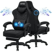 Hoffree Gaming Chair with Speakers Fabric Gamer Chair with footrest and massage Big and Tall Video Game Chair with Headrest and Lumbar Support for Adults